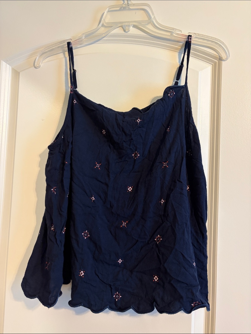 Ariat Navy Embroidered Scalloped Hem Spaghetti Strap Tank